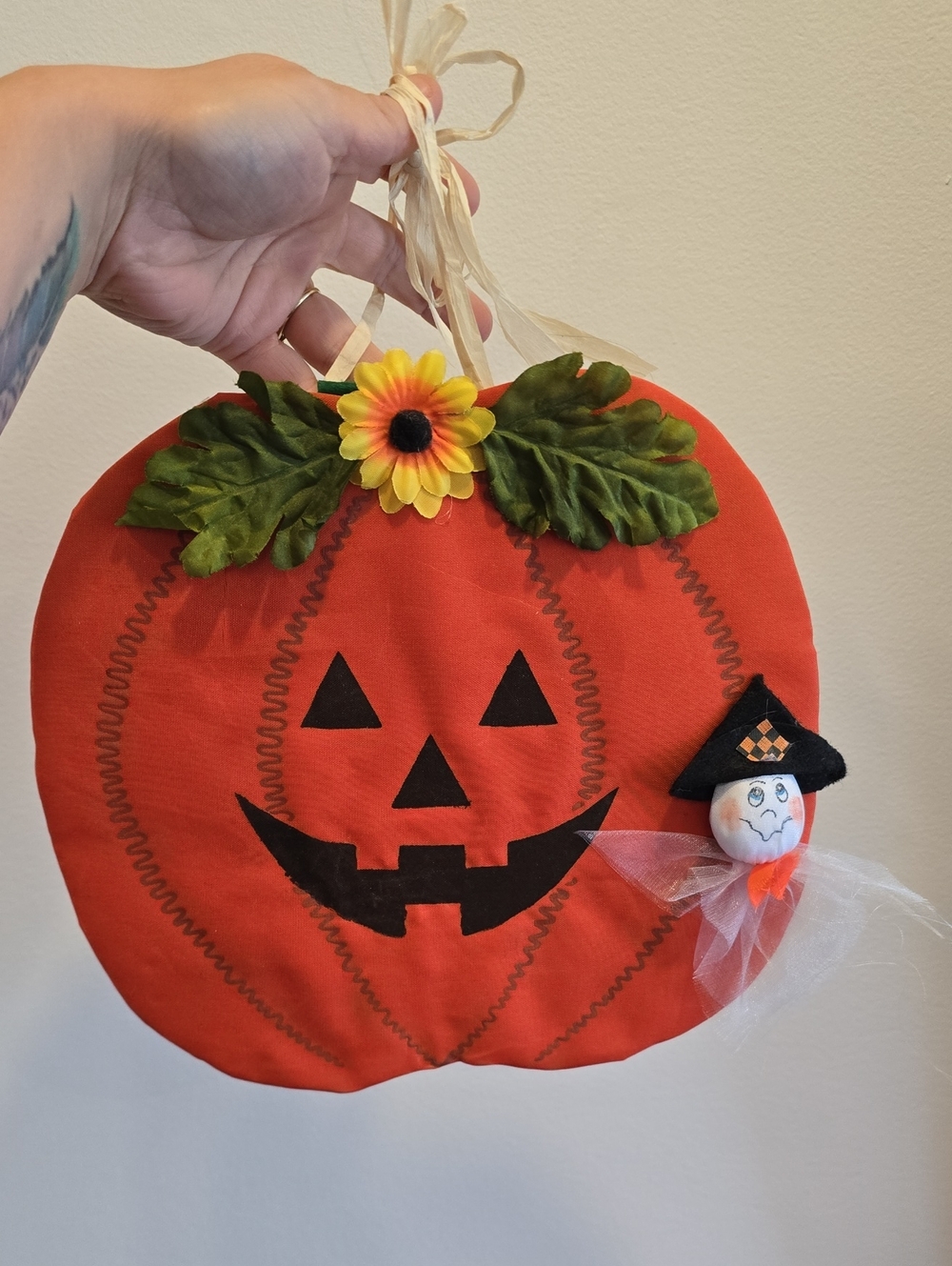 Vintage 90s Primitive Pumpkim Hanging Decor